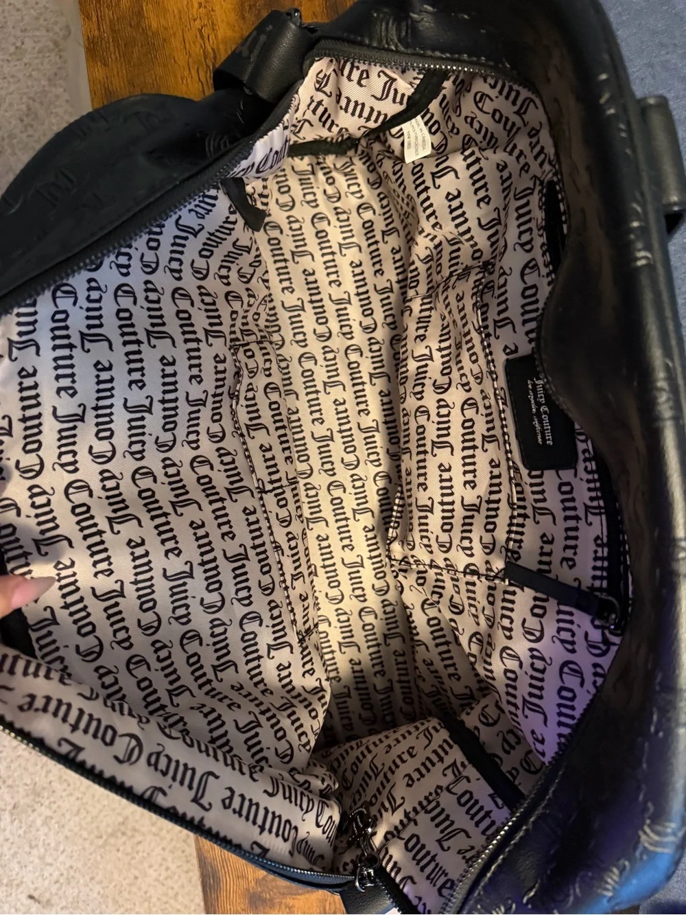 Juicy Couture Black Embossed Leather Travel Duffel